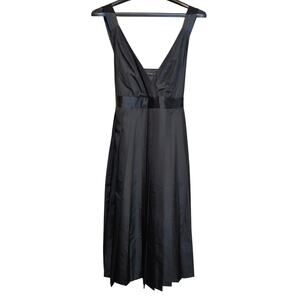 Black Pleated Midi Dress Empire Waist Tie Back Womens 8 Formal Event